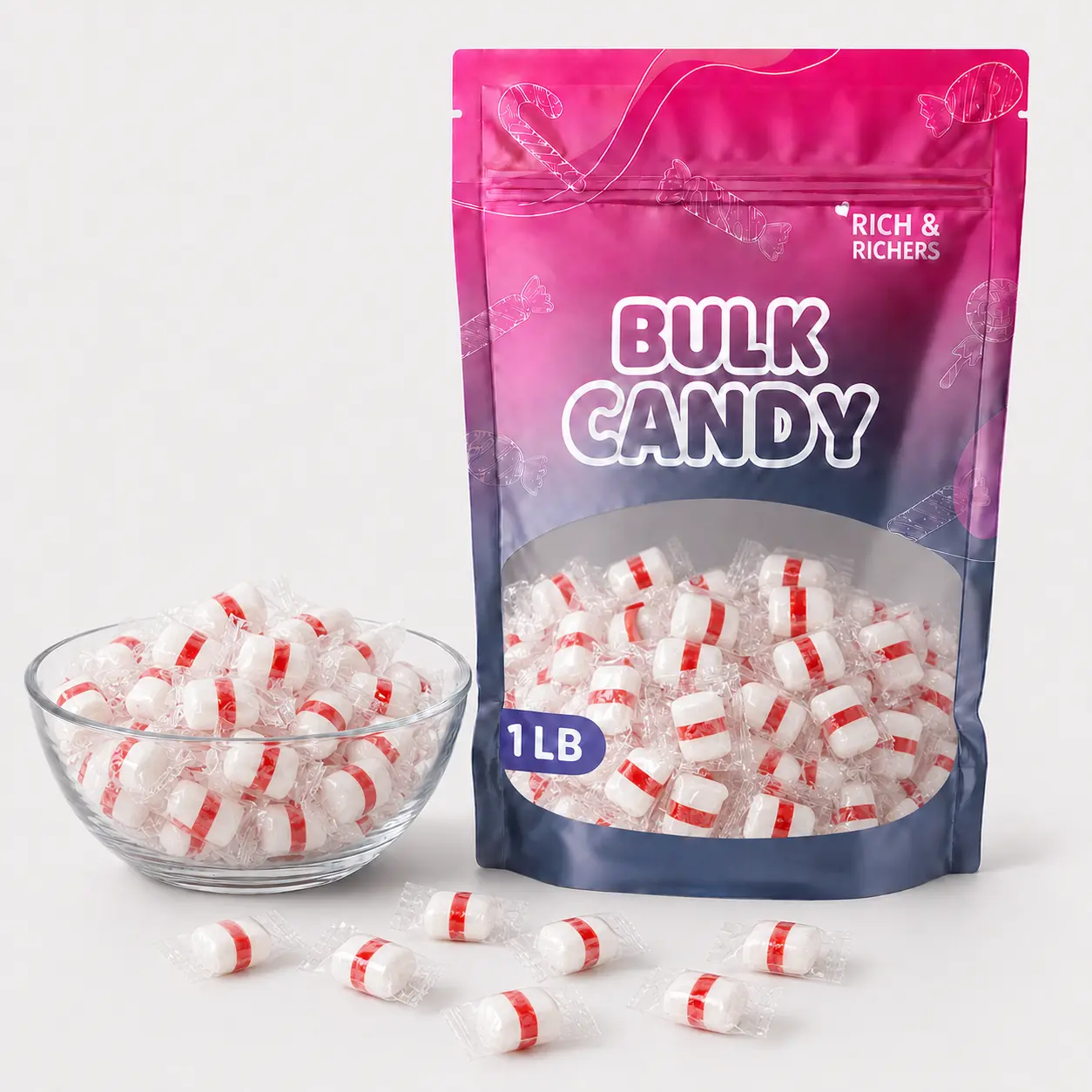 Soft Peppermint Puffs Candy | 1lb Bulk Bag | Individually Wrapped Melt-In-Your-Mouth Mint Sweet Treats