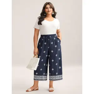 【Summer Turn-Up】【Wide Leg】BlOOMCHIC plus size Geometric Print Tied Wide-Leg Pants [M-6X] 2026 Summer Pick for Mother's Day