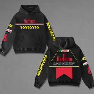 Marl Red World Rally Team Biker Hoodie Washed Vintage World Rally Championship WRC Racing Streetwear, Motorsport Graphic Hoodie Unisex, Designed for Motor Fans, Sportbike Culture, Speed Lovers & Urban Motorbike Style