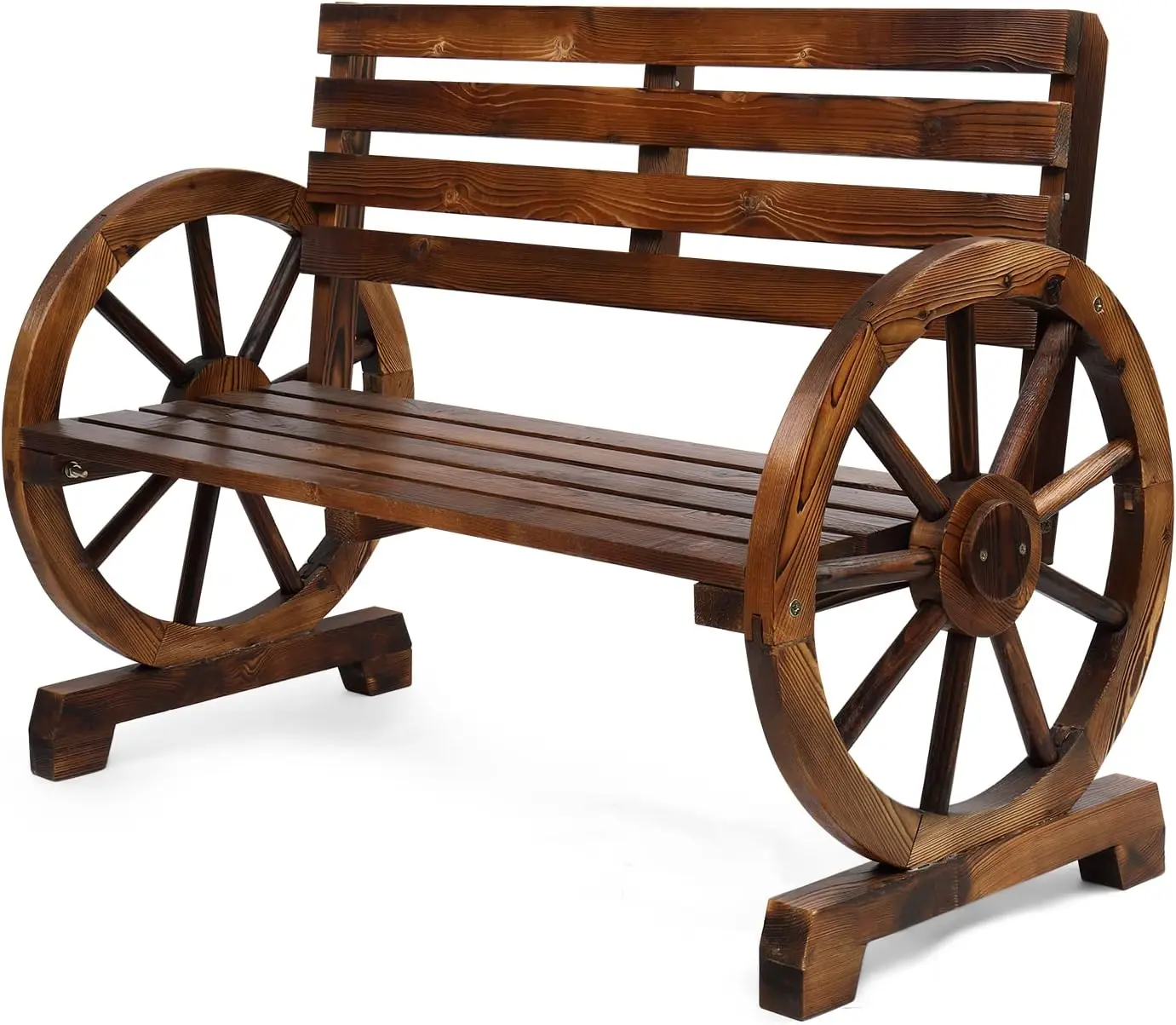 【Summervibes】Ubesgoo 41" Rustic Wooden Wheel Bench Outdoor Bench, 2-Person Patio Bench Wagon Slatted Seat, Garden Benches for Outdoors 350lbs High Capacity, Weather Resistance