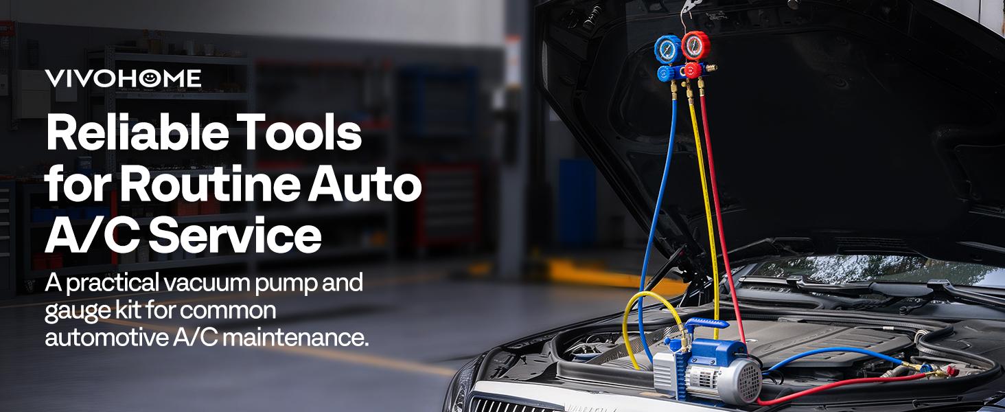 VIVOHOME AC Vacuum Pump and Manifold Gauge Set, 3.5 CFM 1/4 HP Single Stage Car AC Vacuum Pump Kit with 5ft Hoses for R134a R12 R22 R502, AC Service Kit for HVAC Mini Split Air Conditioner