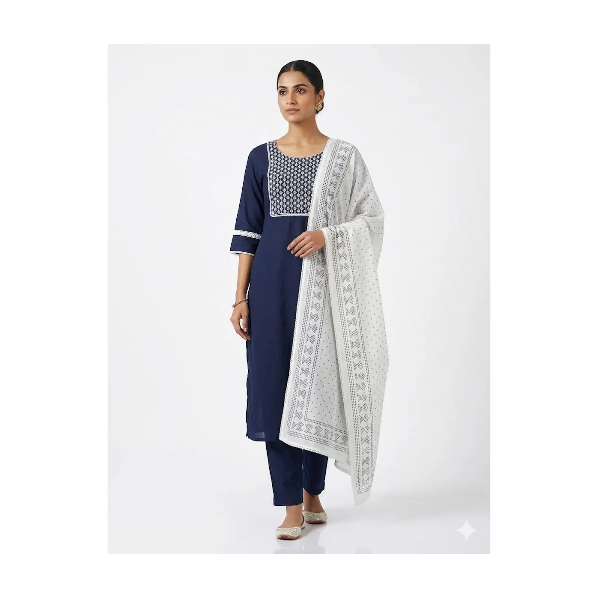 #7S-3 Stunning Navy Blue Embroidered Salwar Suit Set with Dupatta