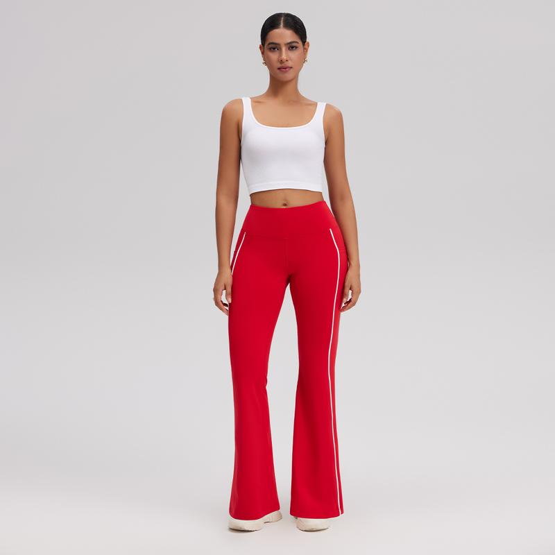 OQQ Women's High Waist Flare Yoga Pants With Pockets – Workout Trousers With Side Stripe Gym Sport Workout Pants Trousers