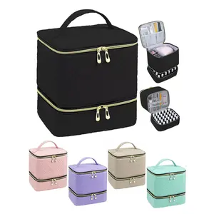Portable Nail Polish Storage Bag, Dual-Layer Thickened Nail Set Organizer, Gel Nail Polish Carry Box, Holds Up to 30 Bottles, Makeup Storage Bag