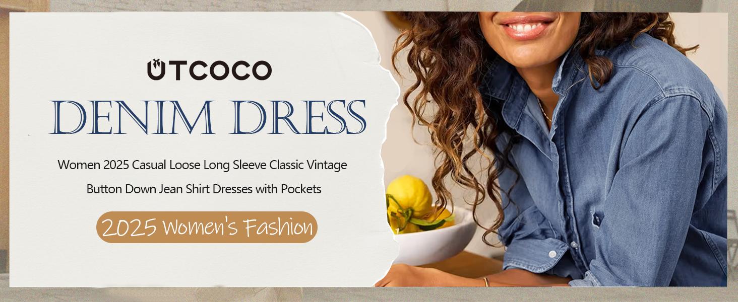 utcoco Denim Dress for Women 2026 Casual Loose Long Sleeve Classic Vintage Button Down Jean Shirt Dresses with SpringStatements
