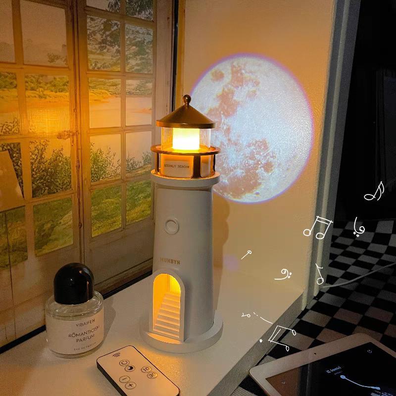 【MUNBYN Moon Lamp Projector Night Light】Wireless Portable Moon Lighthouse Lamp with Remote Control, Moon Light Galaxy Projector Rechargeable LED Aesthetic Table Lamp for Kids, Children