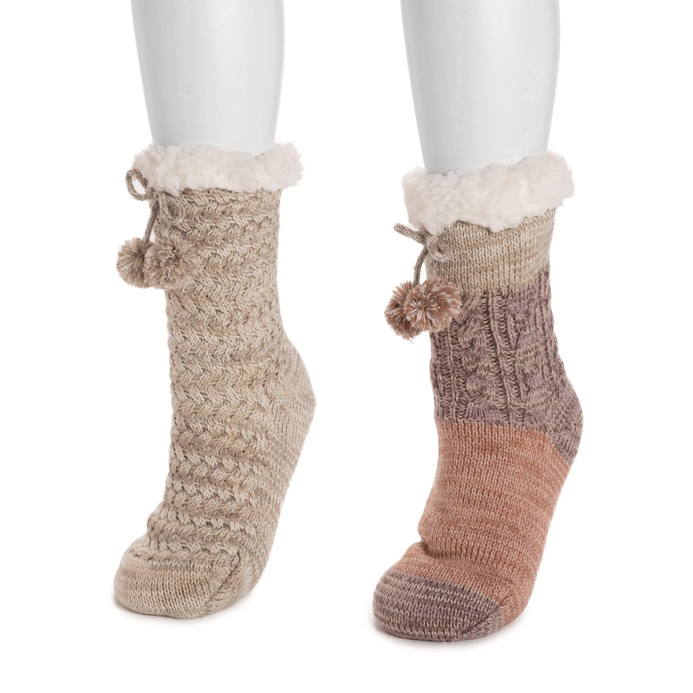 Women's 2-Pair Fur-Lined Tall Cabin Socks - Casual Soft Polyester Knit, Polka Dotted, Comfortable, Cute, Fashion Socks, Casual Soft Socks
