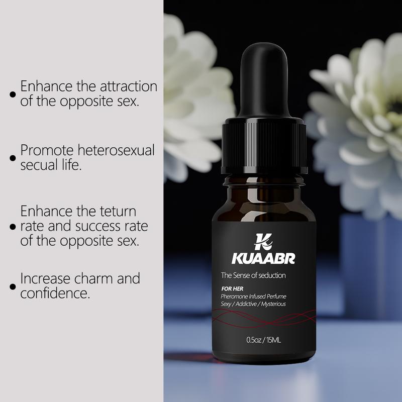 KUAABR Pheromone Perfume for Women - Long lasting fragrance with jasmine and rose flower oils. Integrated with human-friendly pheromones, it subtly enhances attractiveness and self-confidence, suitable for dating, socializing and other occasions, 15 ml.