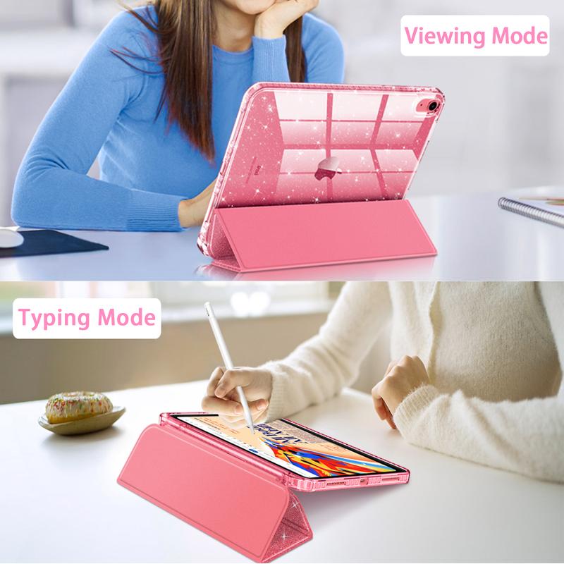iPad Case for 10.9 Inch 10th 11th Gen Tablet Crystal Clear Protection Casing with Shiny Sparkle Glitter Smooth Finish Pencil Holder Auto Wake Sleep Cover