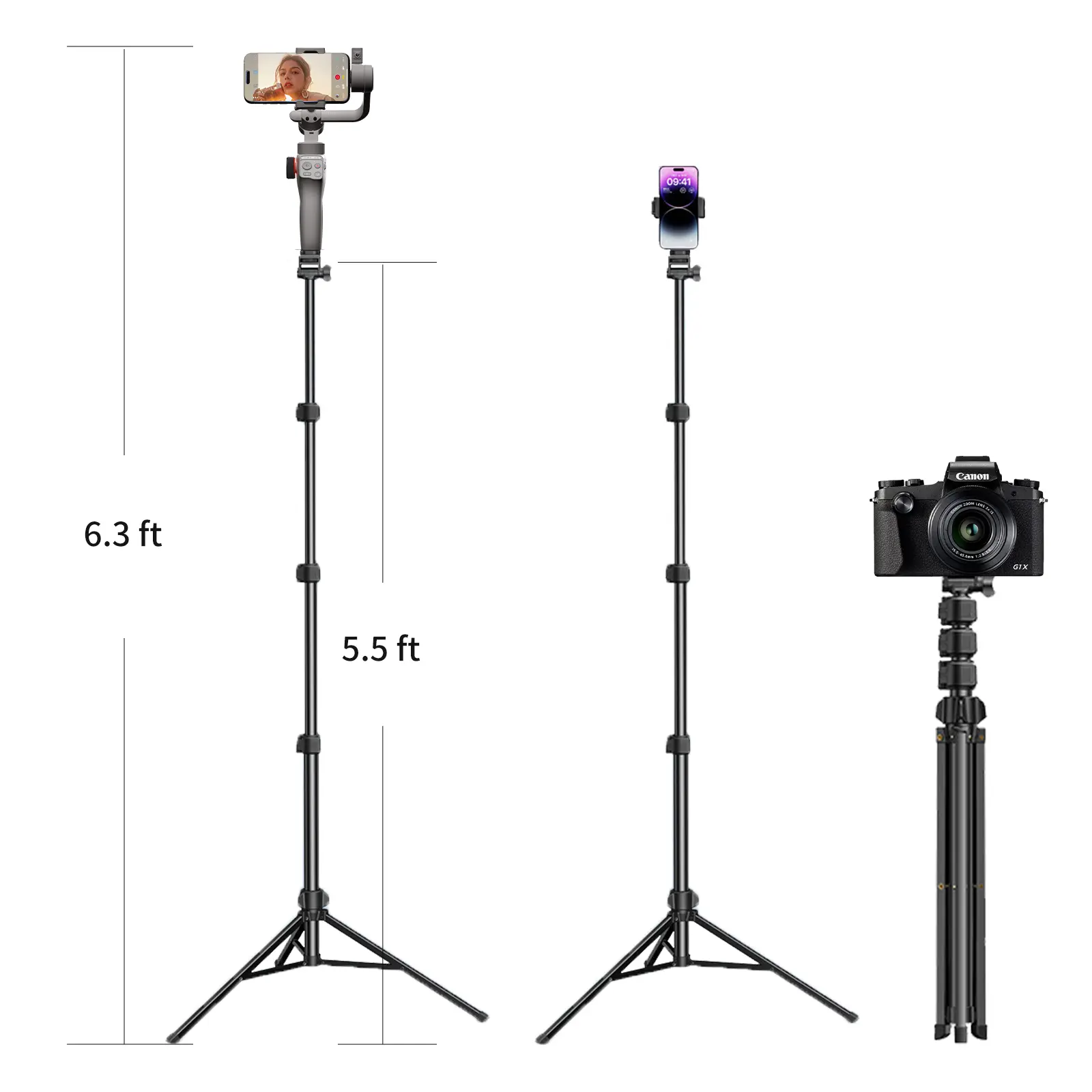 6.3ft Adjustable Tripod Stand for gimbals,phones,cameras, Extendable Height with Phone Holder, Christmas gift