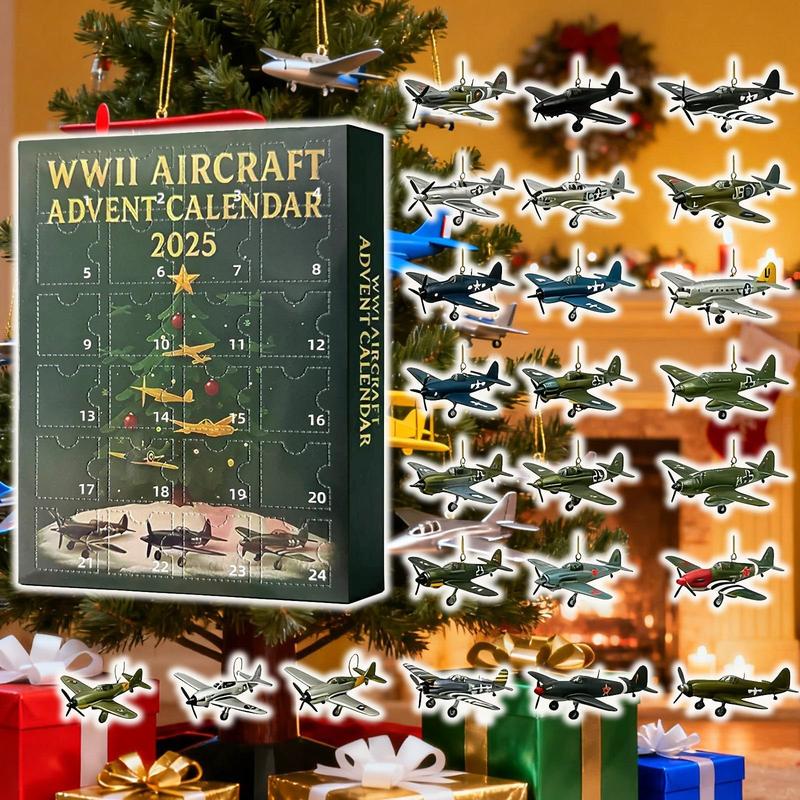 24 Days Christmas Advent Countdown Calendar with Mini Warbirds 3D Acrylic Airplane Display Gift for Adults History and Aviation Enthusiasts