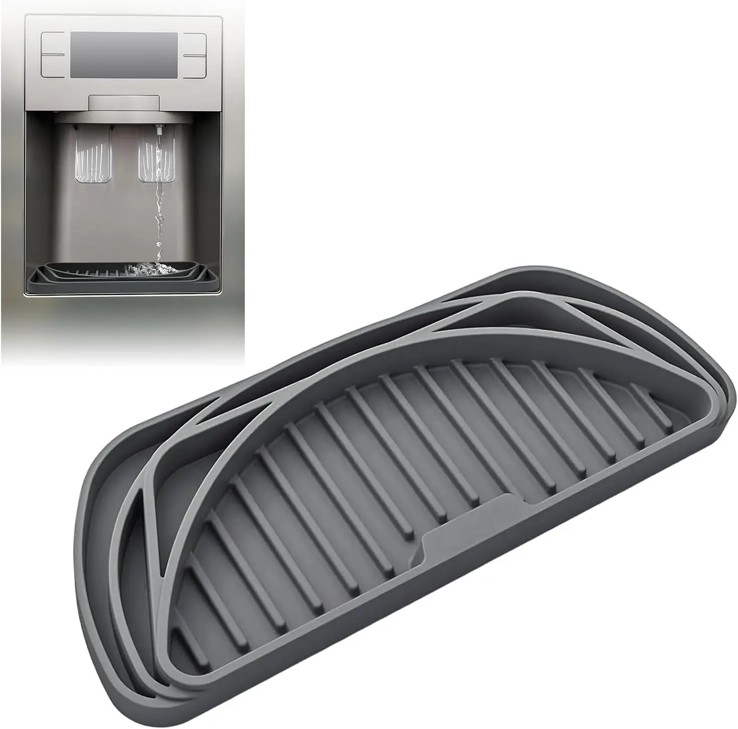 Refrigerator Drip Catcher for Water Tray, Cuttable Non-Slip Silicone Water Dispenser Pan, Large Capacity, Easy to Clean, Fits Most Fridge Brands