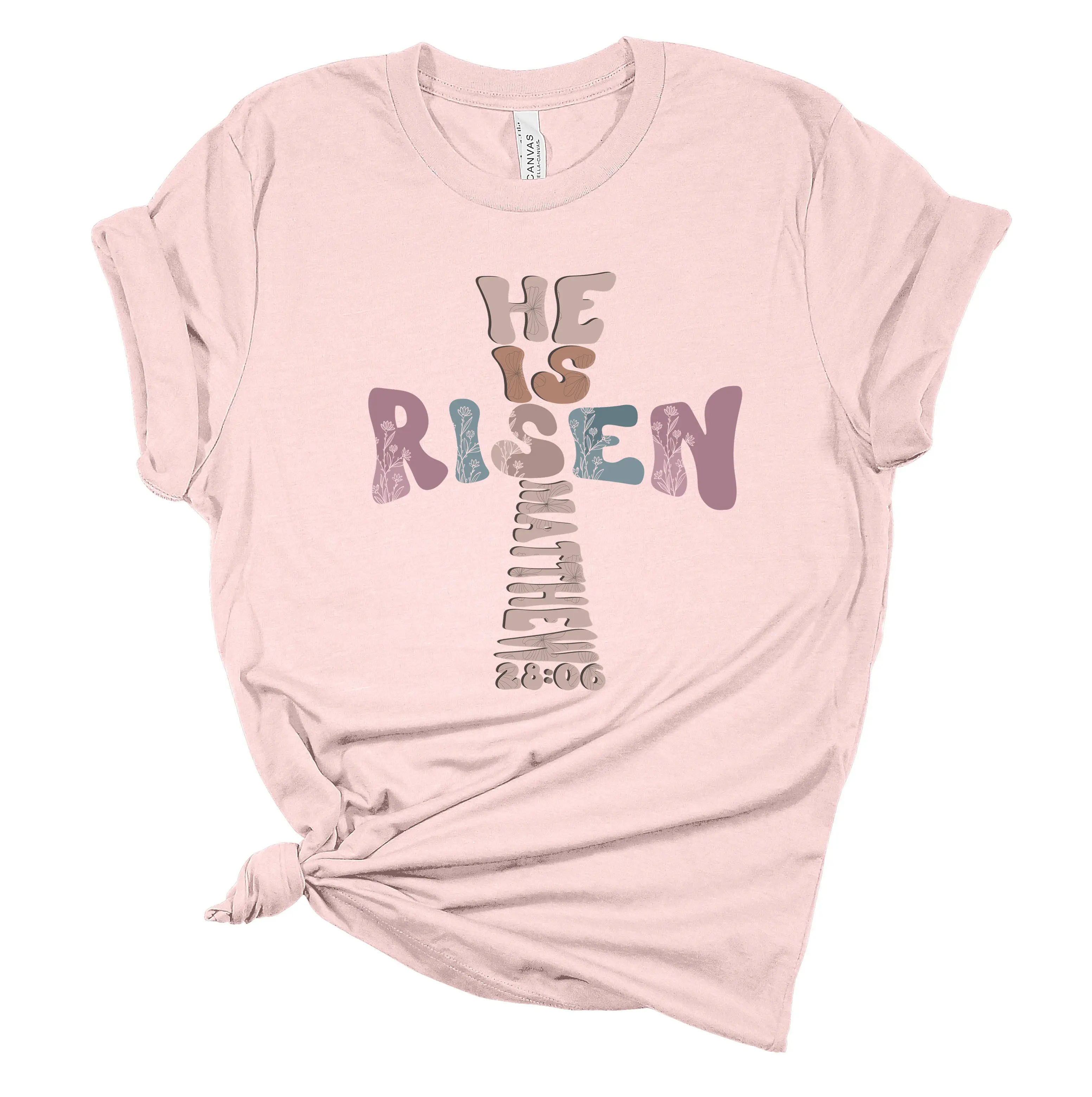 TRENZ SHIRT COMPANY Women's Colorful Easter Short-sleeve T-shirt - Christian Cross, He Is Risen, Bunny Print, Comfortable for Everyday Wear