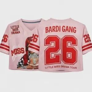 (2 VER) Bardi Gang LittLe Miss Drama Crop Top Football Jerseys, 2026 Rapper Tour Crop Top Football Jersey, Trendy Am I The Drama Outfit, All-over Print Crop Top Football Jersey
