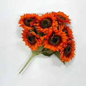 Orange Faux Floral Sunflower Bush Bouquet - 17"