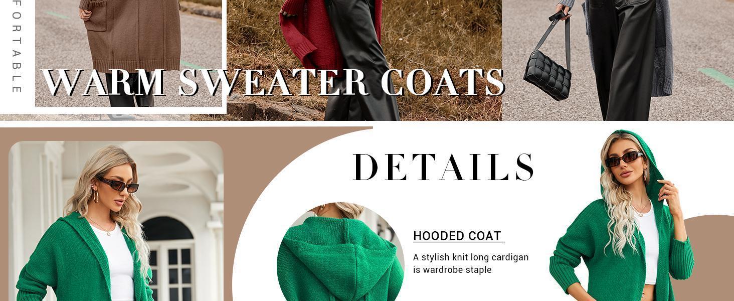 Imily Bela Womens Long Cardigans Cable Knitted Open Front Oversized Hooded Outerwear Sweater Coat