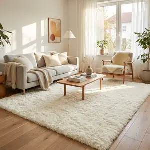 Area Rugs Living Room, Cream White Large Plush Fluffy Bedroom Carpet, Non-Slip Upgraded Indoor Thick Soft Rug, Modern Plush Carpet Suitable for Kids Home Decor Aesthetics Dorm
