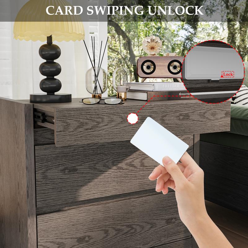 FUFU&GAGA New Smart Concealed Nightstand with NFC Card Lock Night Stand with Secret Drawer & Invisible Lock Bedside Table for Bedroom Living Room with 2 Pull-Out Shelf