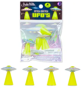 Itty Bitty UFOs 4pc Mini Set Soft Cute Vinyl Flying Saucers Alien - Archie McPhee
