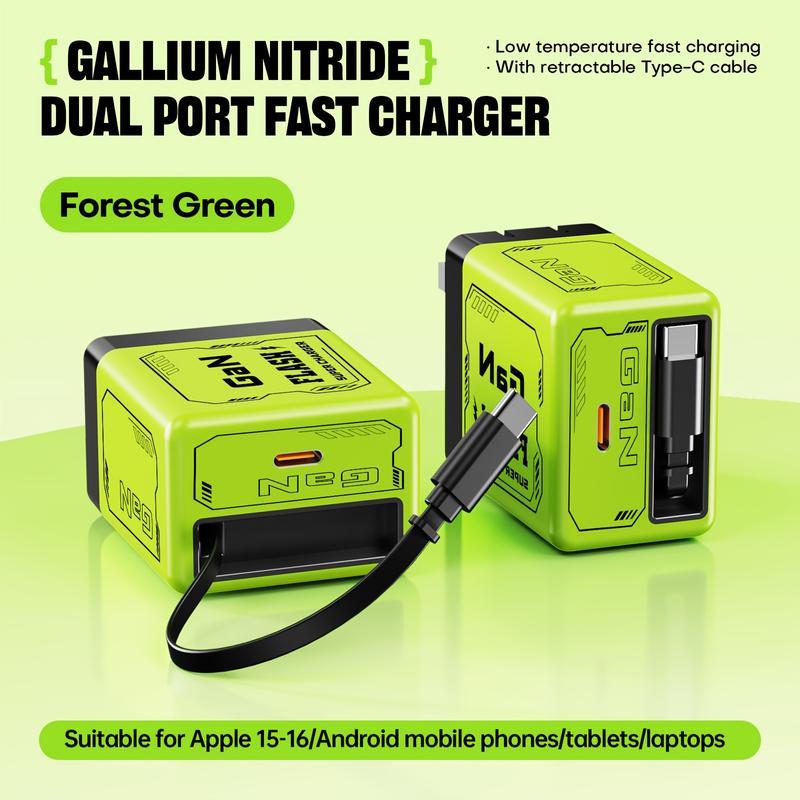 2-in-1 Retractable Travel Charger, Fast Charging, with Retractable Cable, Convenient Storage, Suitable for Travel, Compatible with iPhone, Type-C Compatible with iPhone 16/15/Pro/Pro Max, Compatible with Samsung Galaxy Series, Expandable Fast Charging