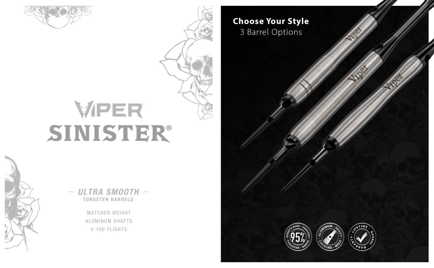 Viper Sinister Darts 95% Tungsten Soft Tip Darts Grooved Barrel 18 Grams
