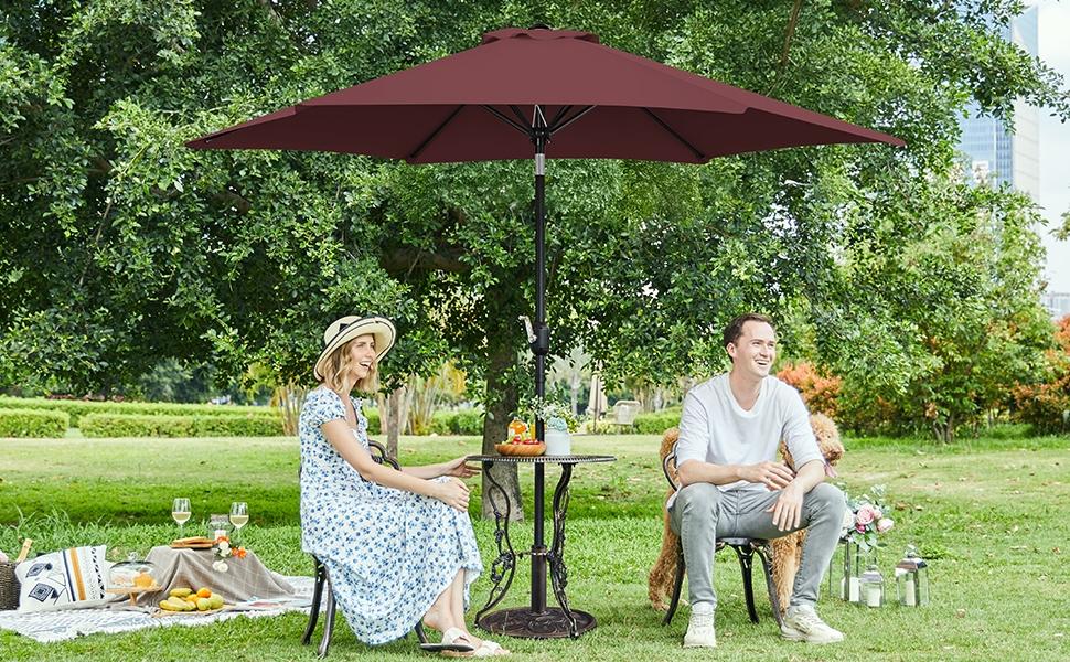 【On Sale】 Yaheetech 7.5/9/10FT Patio Umbrella w/ Push Button Tilt and Crank, Outdoor Garden Table Umbrella for Garden, Deck, Backyard, Pool, Beach