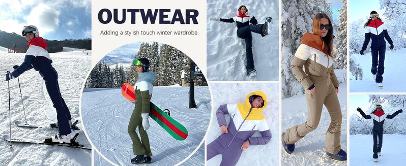 Fisoew Womens One Piece Ski Suit Warm Waterproof Snowsuits Winter Snow Jumpsuits Outdoor Sports Outerwear