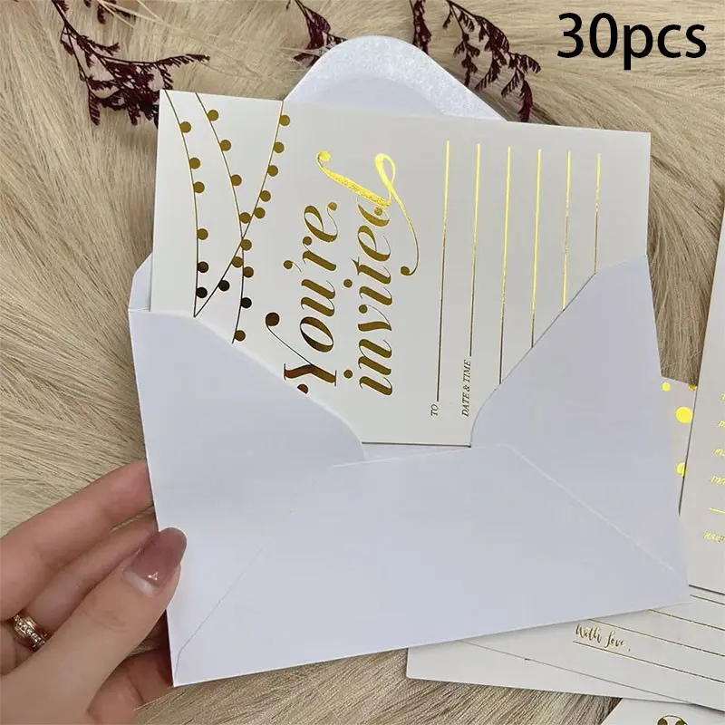 30pcs Gold Foil Finish Wedding Party Invitation Card Envelope Set, Wedding Ready, Includes 15 Envelopes + 15 Cards, Writeable Invitations for Events