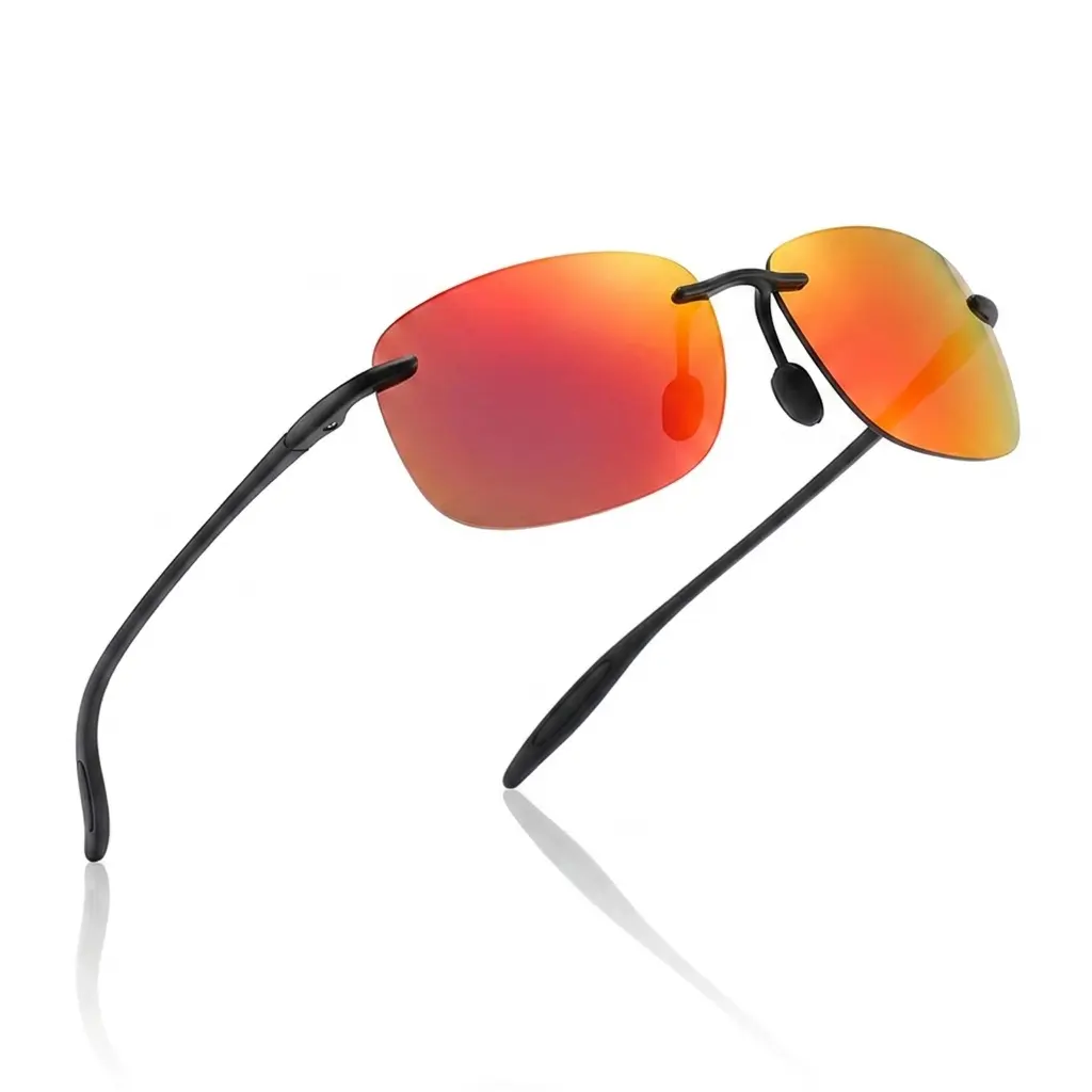 Unisex Ultra-Light TR90 Rimless Polarized Sunglasses - Red Orange Mirror Lens, UV400 Protection, Flexible Frame, for Outdoor Cycling, Driving, Fishing