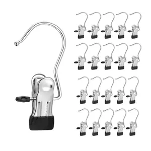 Heavy Duty 20-Pack Boot Hanger Clips Hooks Stainless Steel for Closet Organization Socks Towels Hats  Holder Travel Camping - Hanging pants spacesaving drying wardrobe storage maximizer pursehanger