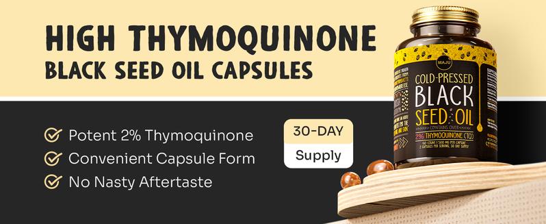 MAJU Black Seed Oil Capsules (60ct) - Thymoquinone, Vitamin Supplement, Fitness, Optimum Dietary Healthcare Support Essential Aminos Edible