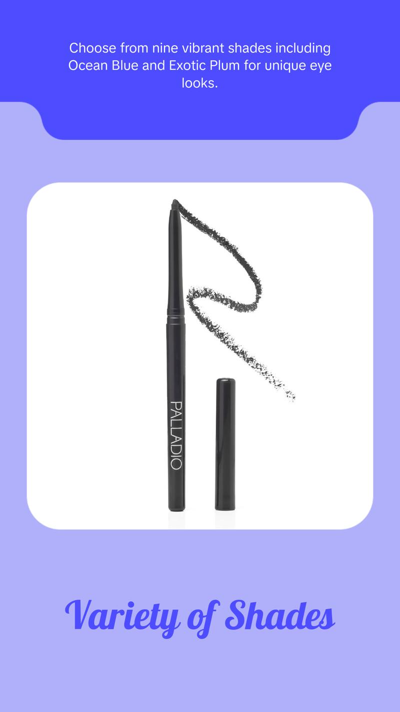 Palladio Retractable Waterproof Eyeliner, Richly Pigmented Color and Creamy, Slip Twist Up Pencil Eye Liner, Smudge Proof Long Lasting Application, All Day Wear, No Sharpener Required