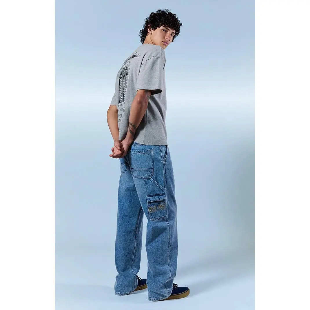 Pacsun Men's Dylan Baggy Jeans NY Embroidered Carpenter Medium Blue