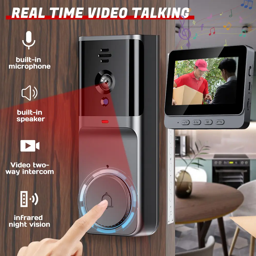 【Back To School Gift】KEPEAK Wireless Video Doorbell Kit - Home Security System, Security Cameras & Systems, 1 Doorbell, 1 Display Monitor, No WiFi, 2.4G Intercom, 2-Way Audio, 120° Wide Angle, Waterproof, 800mAh Battery-Powered, 8 IR Night Vision