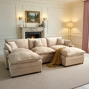 ALTRIGUS Modular Sectional Sofa 108" U-Shaped Modern Comfy Cloud Couch, 5-Seat Chenille Deep Seat Sofa with Throw Pillow & Movable Ottoman for Living Room, Bedroom and Apartment