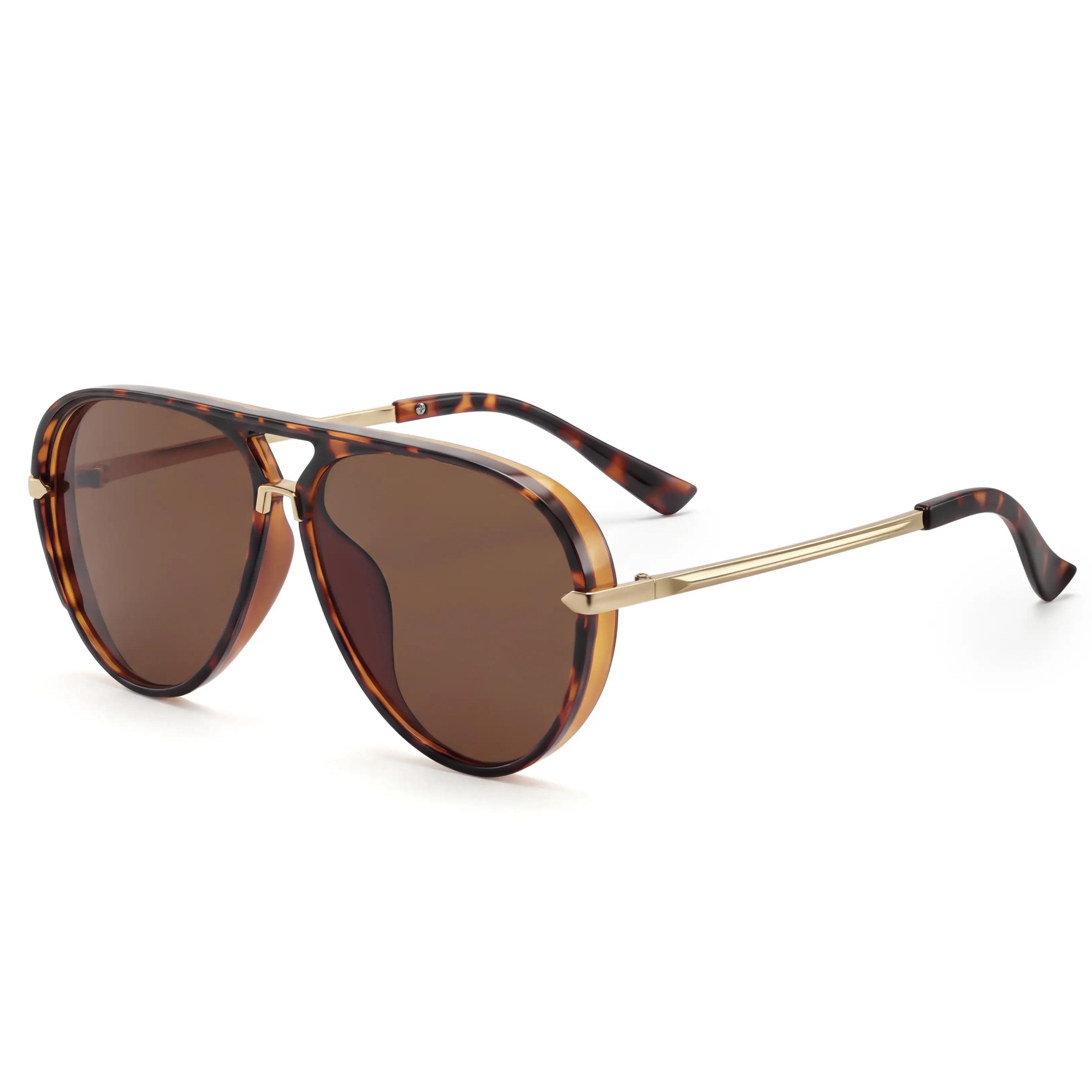 GOECI Women's Designer Aviation Pilot Sunglasses, UV400 Protection, Gold-Trim Black Frame, Simple Fashion Unisex Eyewear