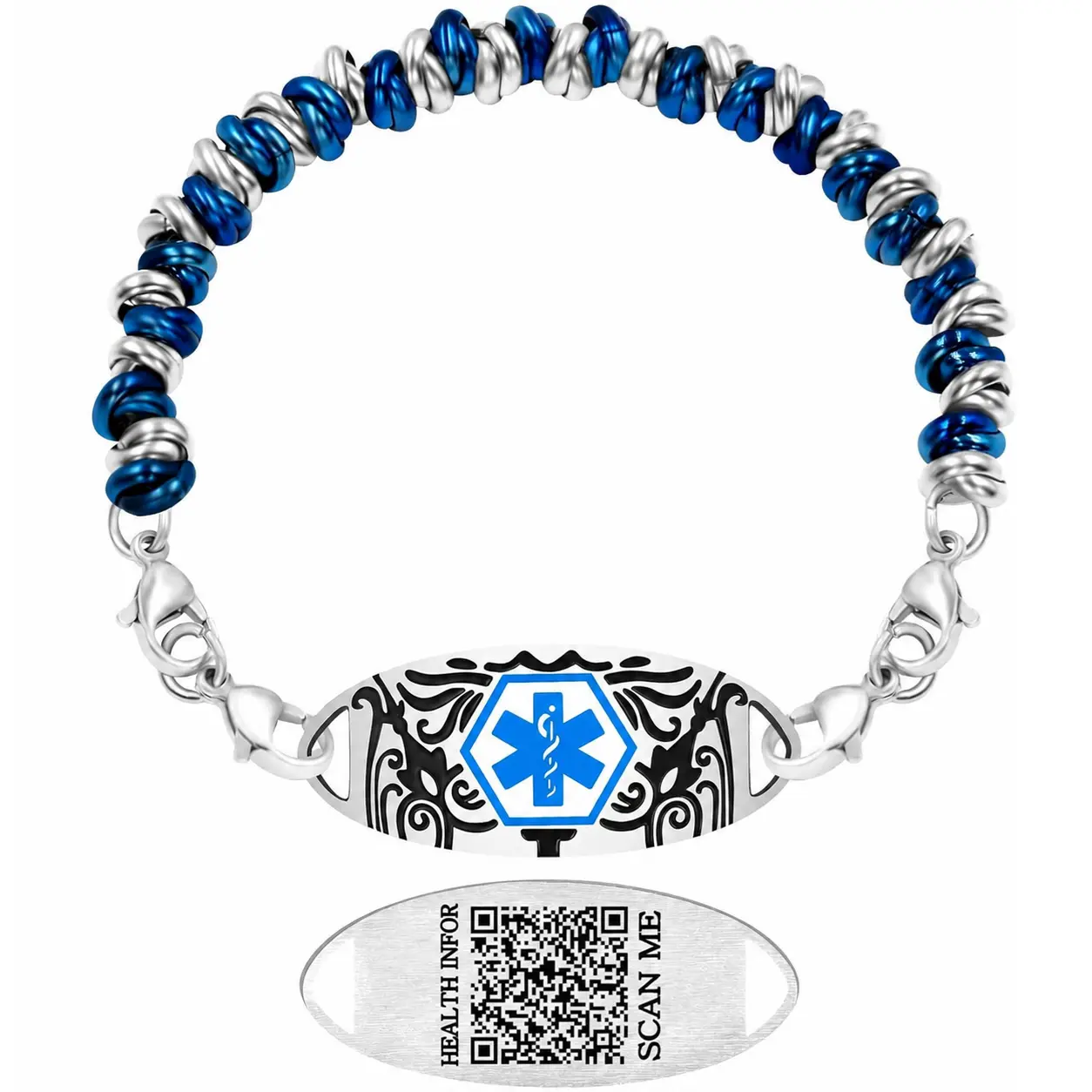 Women’s Dynamic QR Code Medical ID Bracelet with Removable Tag Stainless Steel Emergency Alert Jewelry- No Information Required at Checkout