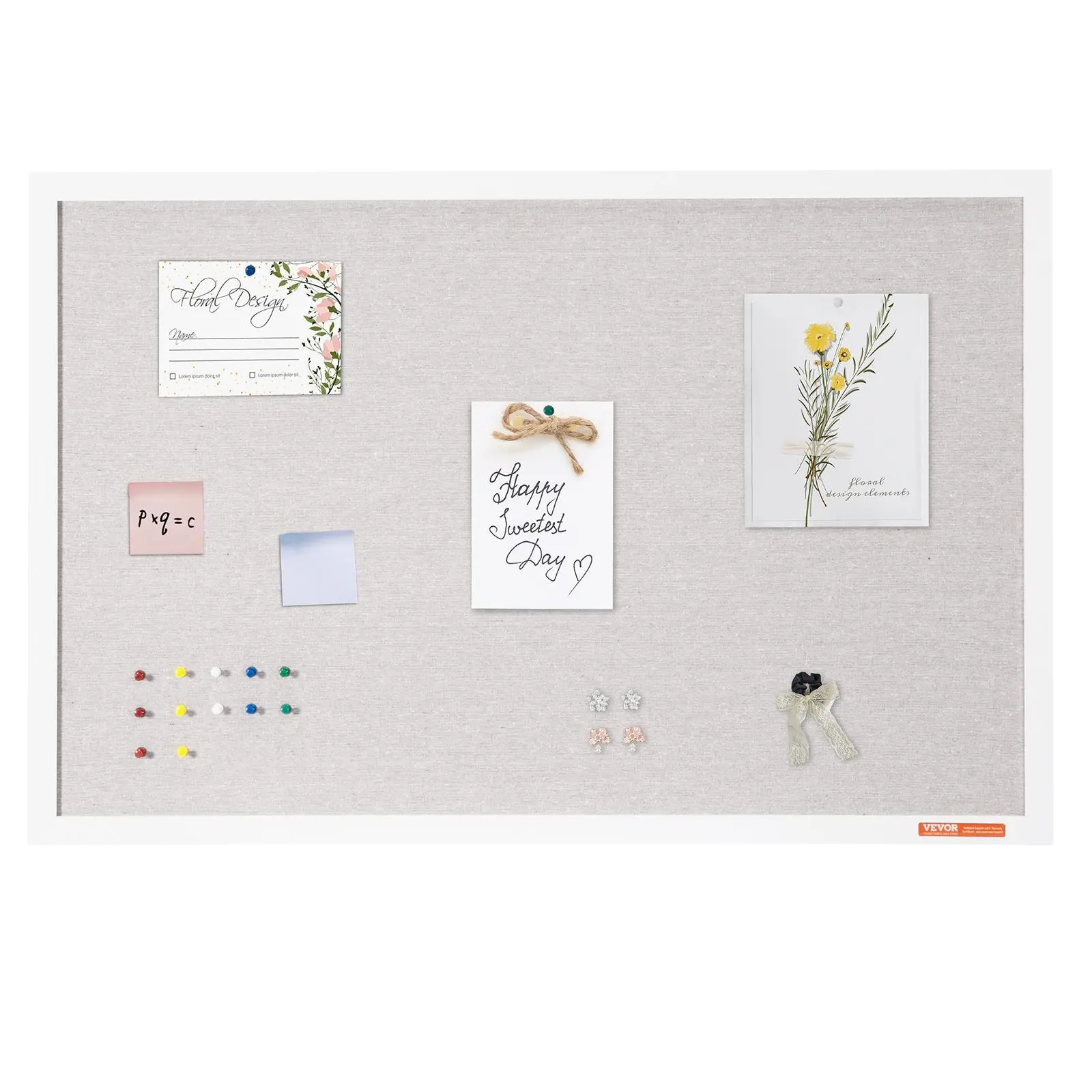 【SummerFinds】VEVOR 36"x24" White Cork Board with Linen Surface – Stylish Wall-Mounted Bulletin Board for Home,  , School, Office – Elegant & Functional Noticeboard