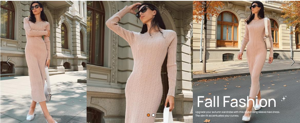 MEROKEETY Women's 2025 Long Sleeve Bodycon Sweater Dress Fall Winter Crew Neck Ribbed Knit Maxi Dresses
