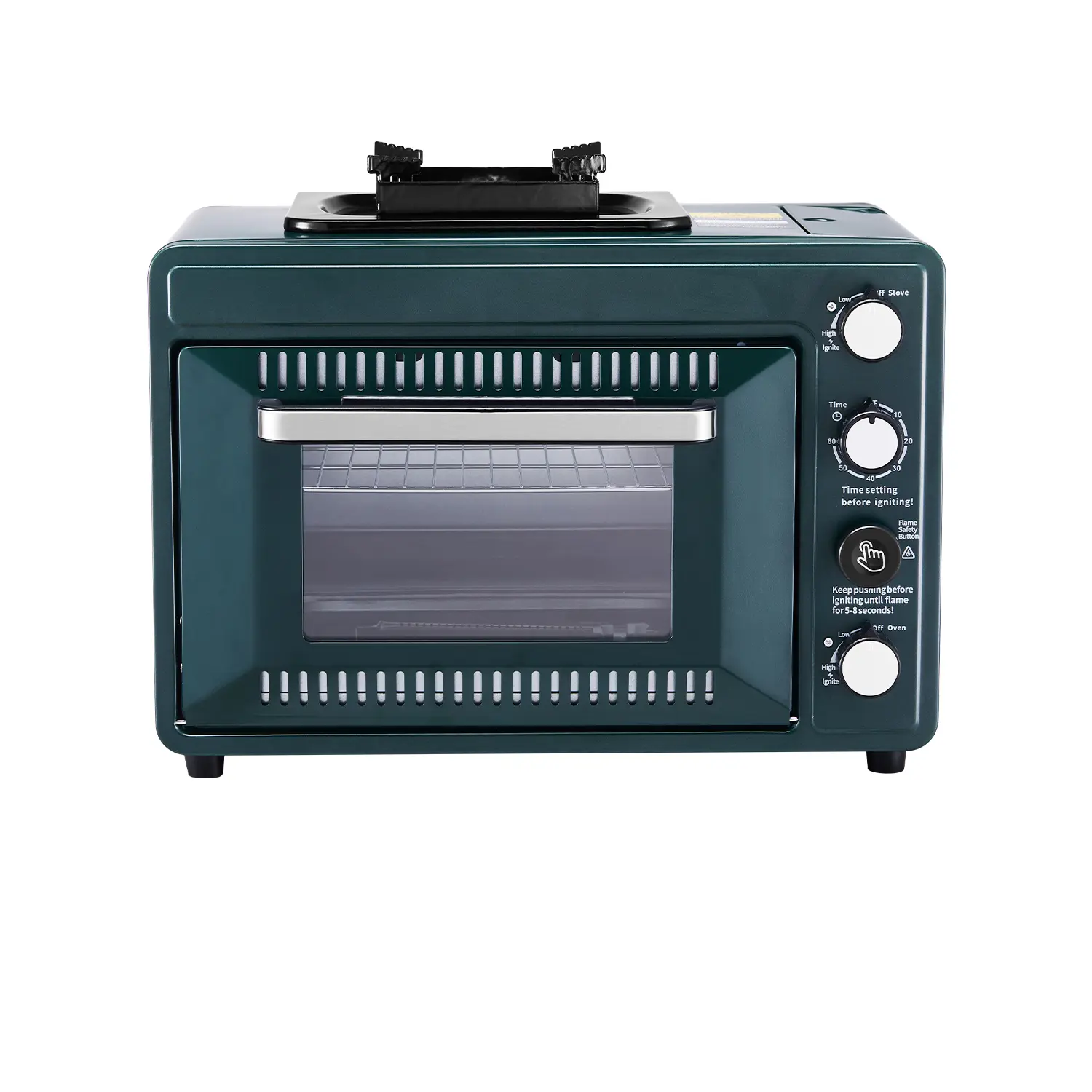 VEVOR Outdoor Oven,  2-in-1 Portable Gas Camping Stove Oven Combo, Adjustable Fire, 60-Minute Timer, Windproof, with Grill Shelf and Roasting Tray, for Camping Gear Backyard Picnic Outdoor Cooking