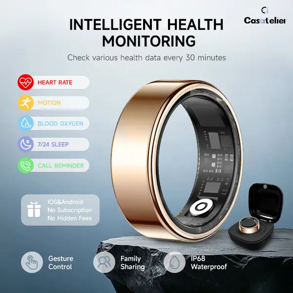 Rose Gold Smart Ring - Android Bluetooth Wearable Tech Fitness Tracker, IP68 Waterproof & Dustproof, Accurate SpO2 & Heart Rate Monitoring, Free APP, Smart Notifications, No Subscription, Outdoor-Ready Couple Gift for Men & Women (Father's Day), Bluetooth