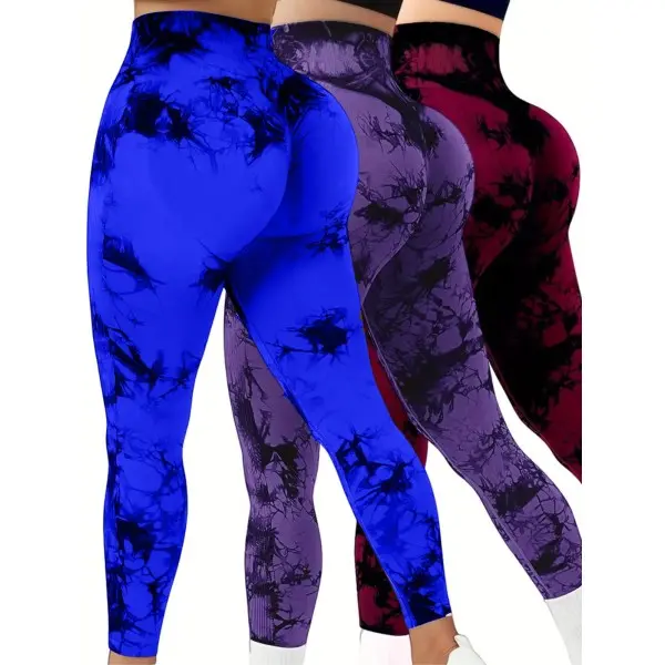 3Pcs Women Tie Dye High Waisted leggings, Scrunch Rear Lifting, Tummy Control Athletic Pants workout yoga, squat proof, compression tights full length Women Fashion Ladies Gym Elegant Versatile Smooth