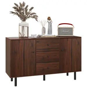Retro Sideboard – Rustic Brown, Buffet Table with 2 Cabinets & 3 Drawers for Dining Room, Living Room or Entryway Storage