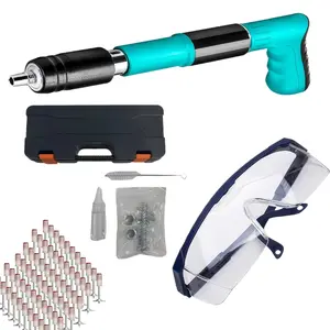 Concrete nail gun set, including 100 nails, 5-speed nail gun, suitable for steel and concrete, portable ceiling nail gun (green)
