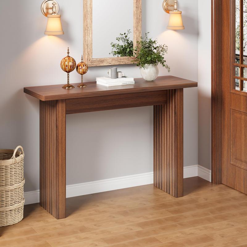 Giratree 43.3" Fluted Wood Couch Table Behind Sofa Long and Skinny for Living Room Hallway Entrance Foyer Mid Century Narrow Entryway Console Table