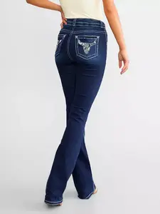Butt Lifting Bootcut Jeans Straight Leg Stretchy Curvy Tummy Control Double Button Denim Jeans