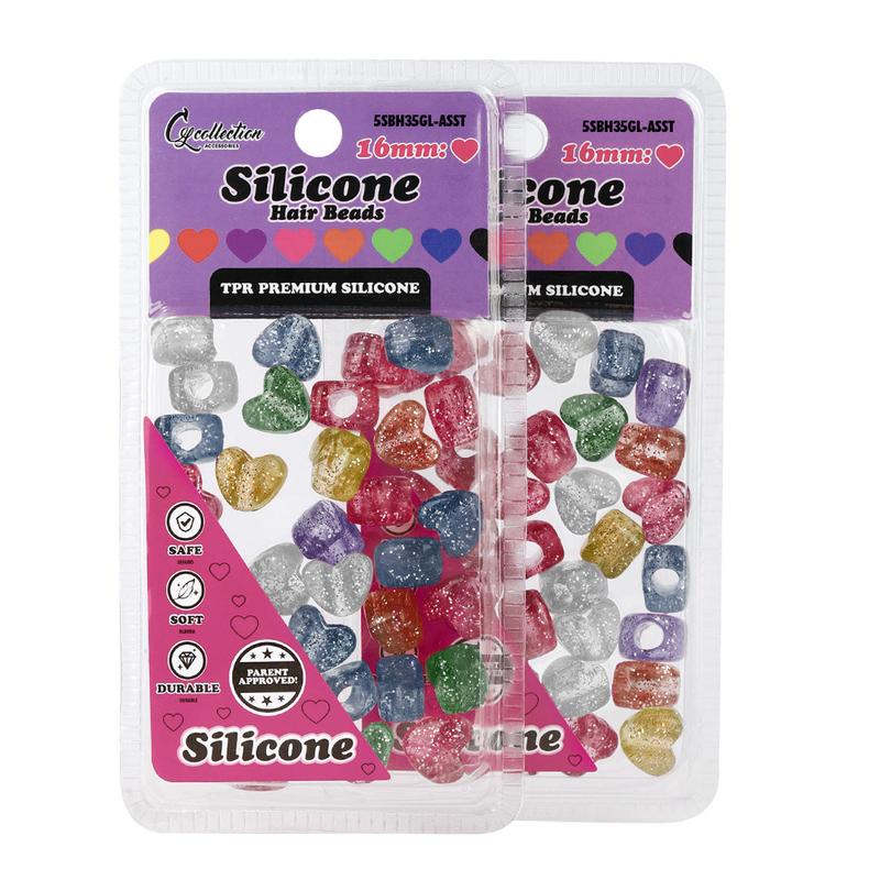 2 Pack Heart Shaped Silicone Hair Beads – 70 PCS 16mm, Premium Soft Rubber, Noiseless, Painless, Light for Women Girls Stylish Braiding