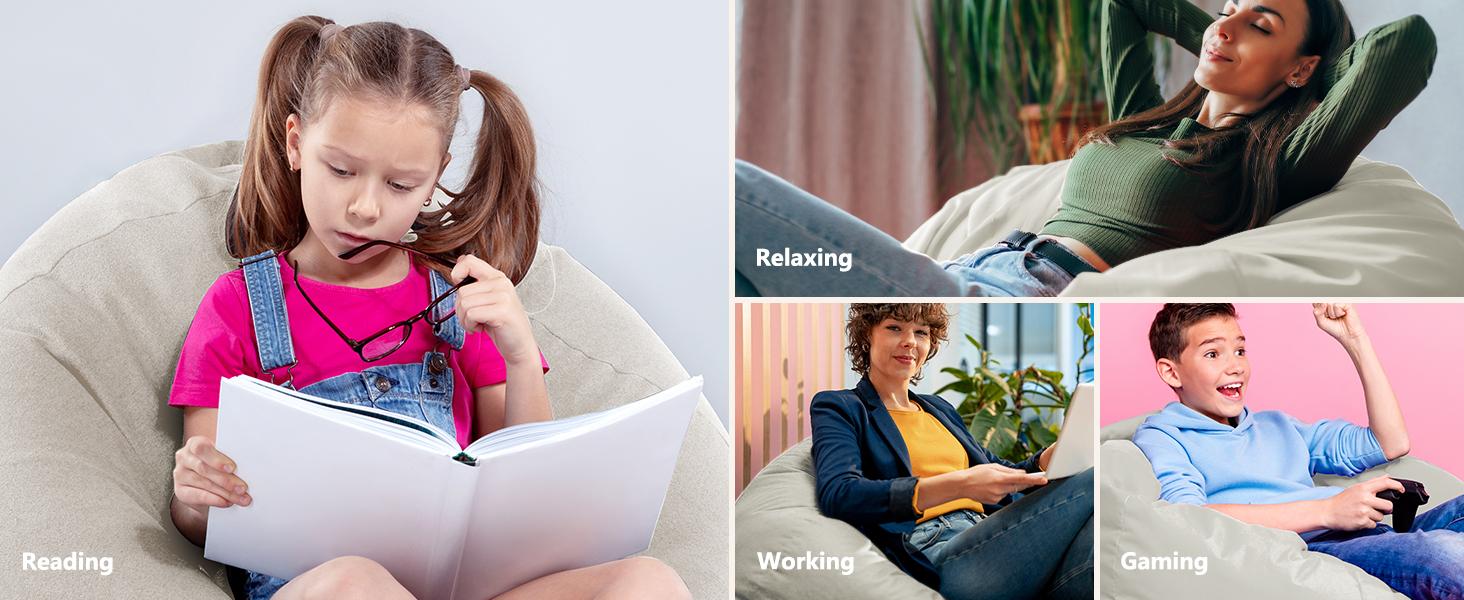 Bean Bag Chair for Adults, Oversized Beanbag for Gaming Reading Foam Filled Couch Furniture with Soft Removable Cover, Giant Round Comfy Sofa