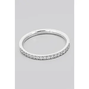 Rhinestone Studded Row Dainty Band Ring (Silver)