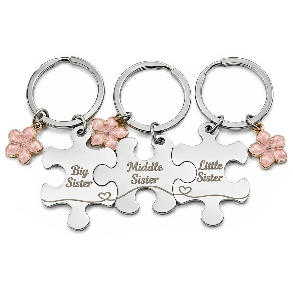 3-Sister Lettered Stainless Steel Matching Puzzle Keychain Set - Cool Keychains, Fashionable Alloy Key Accessories, Big-Middle-Little Sibling Gift, Meaningful Keepsake Costume Jewelry, Fashionable Alloy Keychain